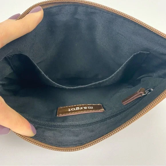 Margot Cognac Brown 100% Leather Large Wristlet Leaf Paisley Pattern 9.75x6 in. - Picture 5 of 12